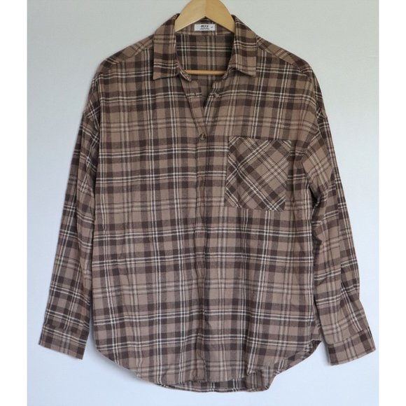Ardene Beige and Brown Flannel Plaid Shirt NWOT - Picture 1 of 8